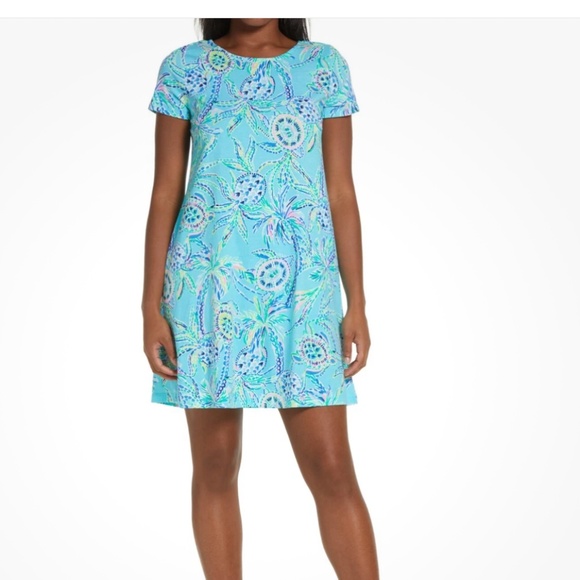 Lilly Pulitzer Kimi Cotton Swing Dress Bermuda Blue Turtle Size L - Picture 1 of 6